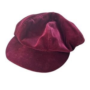 Lord & Taylor Burgundy Velvet Newsboy Cap